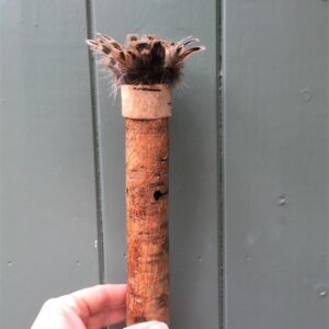 Birch bark vessel with turkey feather rim Ht 25 x 4 cms £42.00