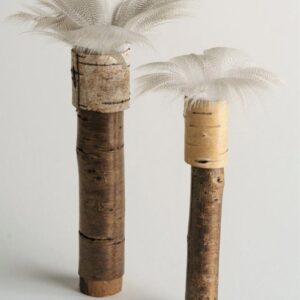 Two cherry bark pots with duck feather rim ht 14 x 2 cms and 12 x 2 cms£38.00 and £32.00